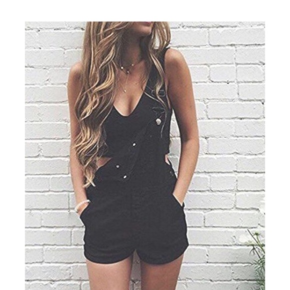 S. the Widow Denim - AMZIE Black Denim Overall Shorts